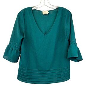 Pins & Needles 3/4 Bell Sleeve V-Neck Top Lightweight Top Green Size Small